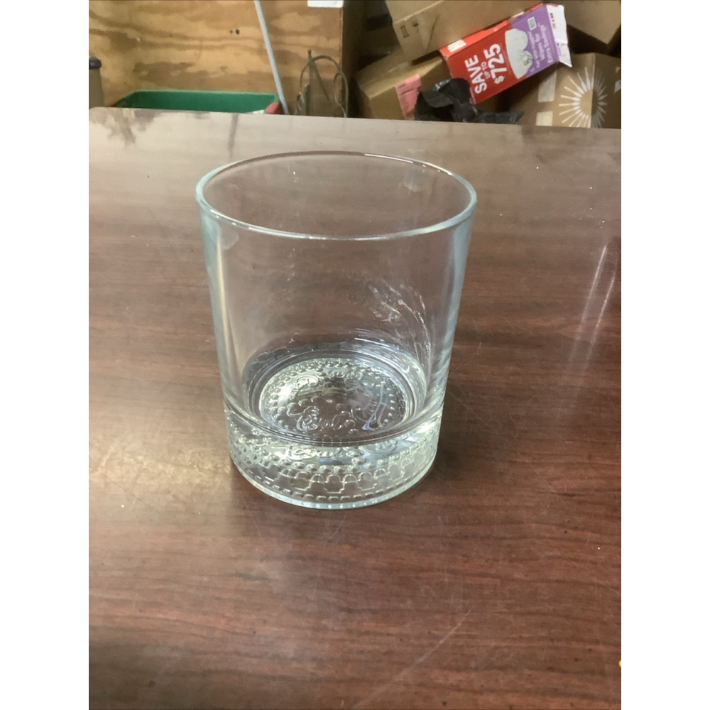 Crown Royal Whiskey Rocks Drink Glass Embossed Logo Bottom Vintage 1975 Italy